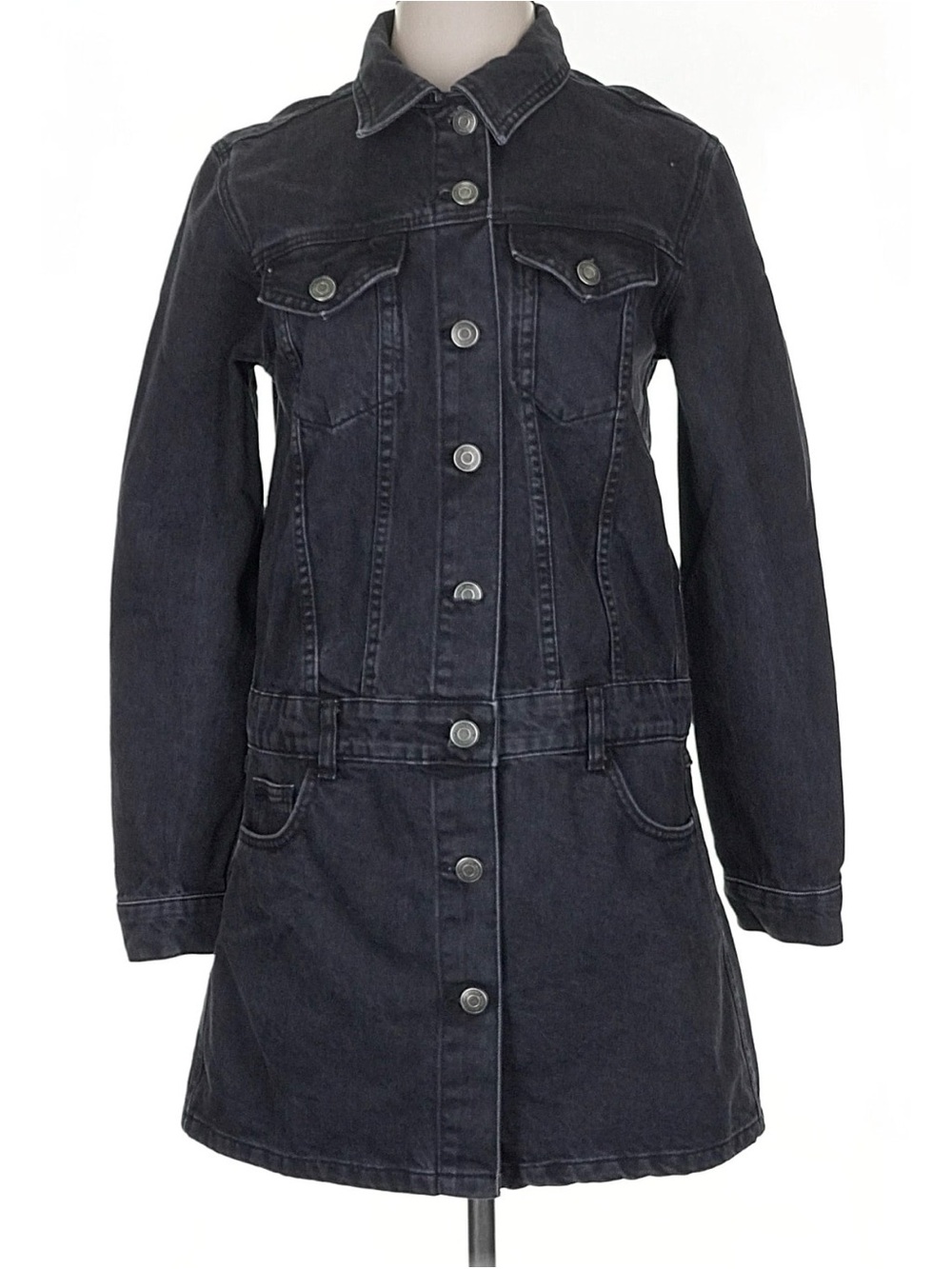 Zara Black Long Sleeve Denim Jacket Dress